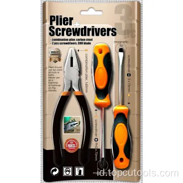 Perangkat Keras Chrome Berlapis Pliers &amp; Obeng Power Tool PVC Tangan Tangan Tangan Set